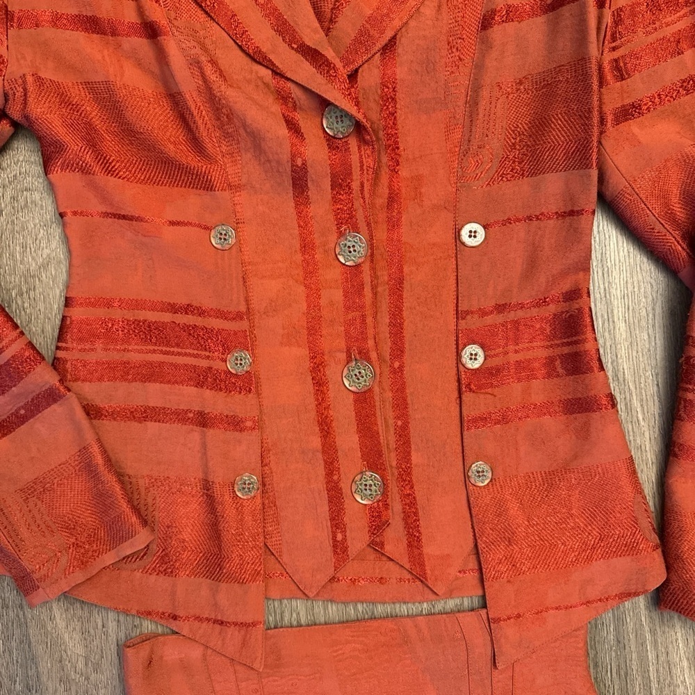Vintage 1980s Sue Wong Elegant Rust Skirt Set, jacket and skirt small - Picture 6 of 8